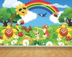 Garden Animals Rainbow Flowers Wallpaper Wall Mural Bedroom Kids Baby Pastable