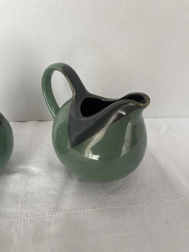 Vintage Sango Nova Art Deco Cream and Sugar Set - Sage Green & Brown - Image 3 of 4