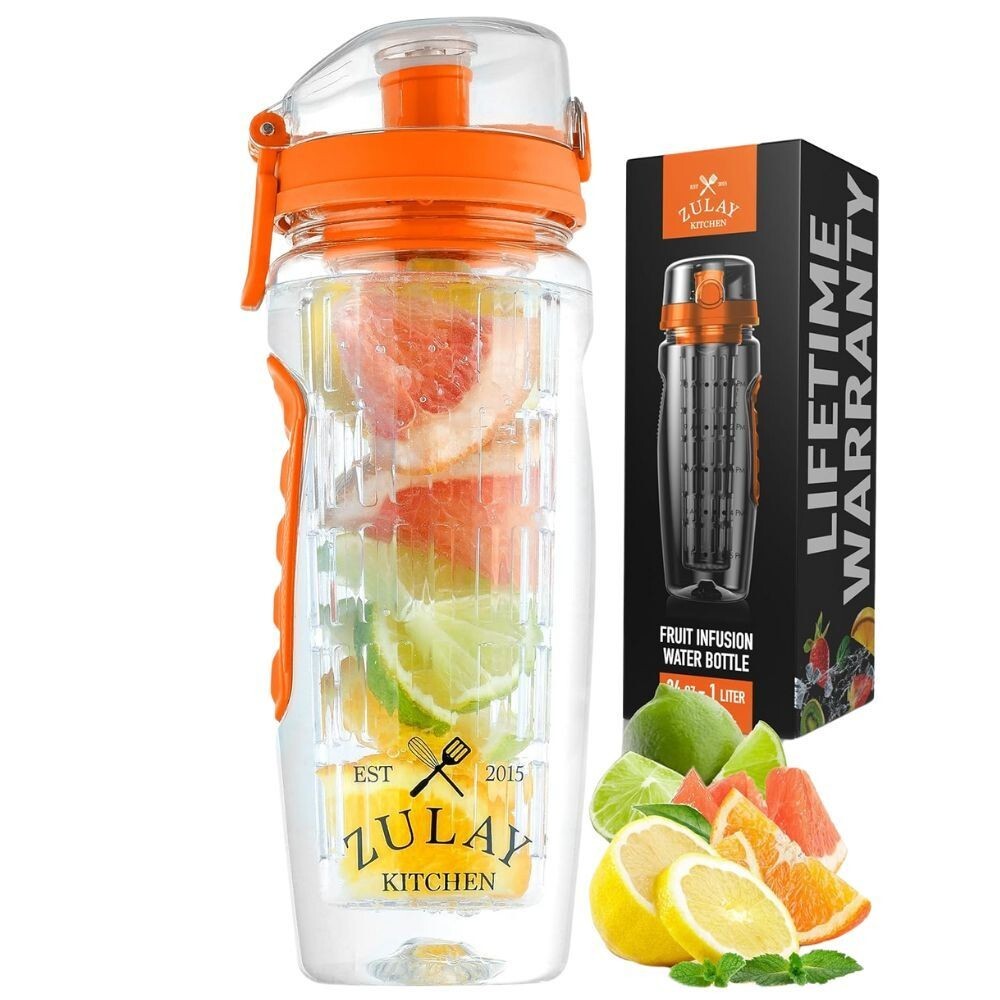 Zulay 32oz Fruit Infuser Water Bottle - Leakproof With Full-Length Infusion Rod