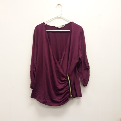 NICKI MINAJ Crisscross Top Gold zipper 3/4 Sleeve Blouse purple Sice XXXL 