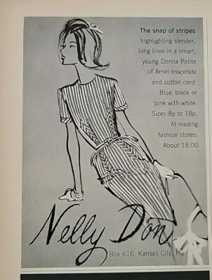 1964 Nelly Don Women's Long Line Donna Petite Striped Dress