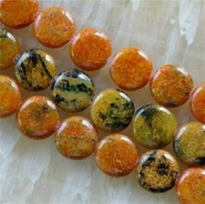 14mm Yellow Azurite Chrysocolla coins Gems Loose Beads 15''AAA  02