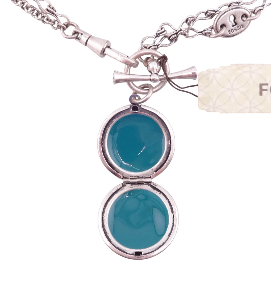 Collar Medallón Medallón Cristal Gris Fósil Tono Plateado con Cierre de Palanca Nuevo con Etiquetas Foto 3 de 3