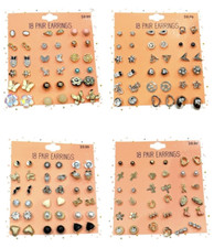 4 Packs Fashion Earrings Sets Ear Stud 18 Ct Assorted 72 Pairs SHIPS FROM USA