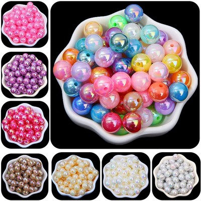 100Pcs AB Color Beads Round Acrylic Pearl Bead Bracelet Charms Jewelry Findings