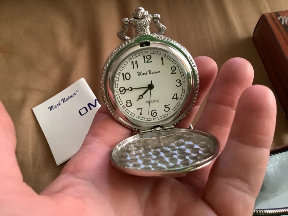 Reloj Bolsillo Tren Mark Naimer Vintage Tono Plata Nuevo en Caja Foto 3 de 3