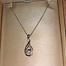 Zales Sterling Silver White Sapphire Infinity Necklace  New in Box