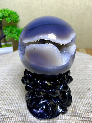 2.86lb Natural Amethyst Geode Start Smile Quartz Sphere Crystal Ball Reiki Decor