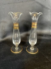 Set of 2 Bud Vases Ruffle Top w/ Gold Trimming MCM Style