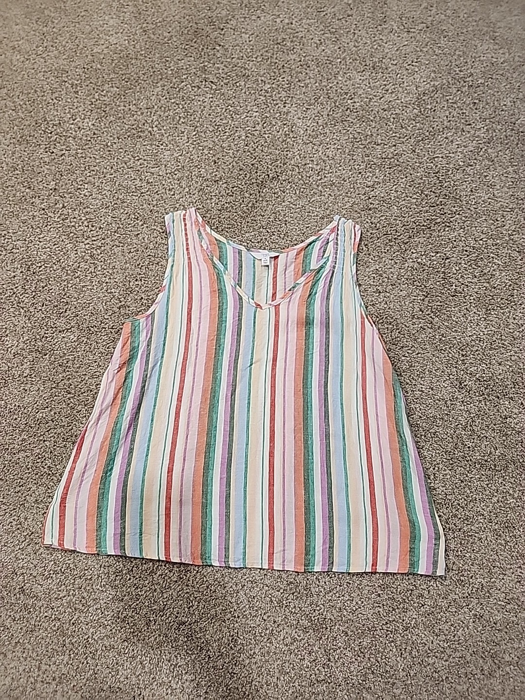 Time & Tru Ladies Small (4-6) Flowy Striped Wide Strap Linen Blend Tank Top