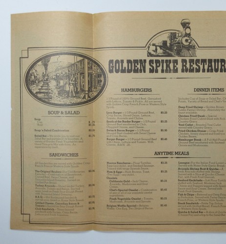 Vintage Golden Spike Restaurant Menu Railroad Train Theme Provo Utah 1970s - Picture 4 of 6
