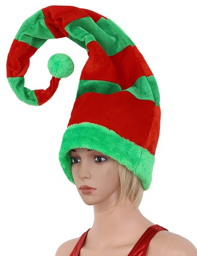 Unisex Christmas Clown Hat Long Bendable Striped Felt Plush Santa Claus Cap 60cm - Bild 8 von 12