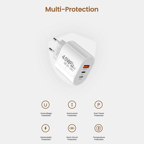 USB C Charger 40W Fast Charging Charger 3Ports Type C Mobile Phone Charger;.f - Zdjęcie 4 z 10