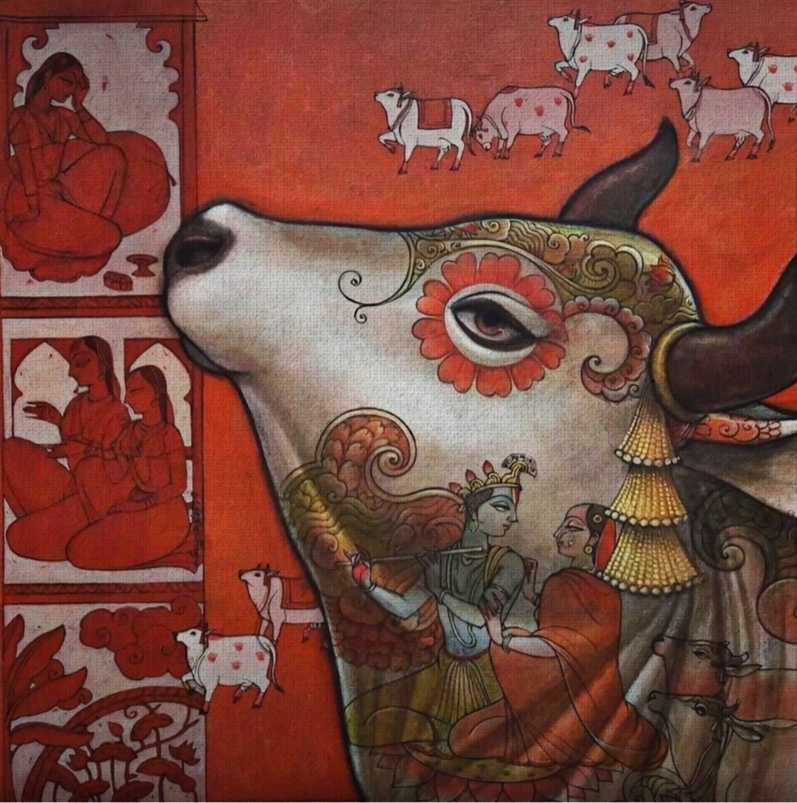 Queens Cow | Handmade Painting | Cotton Canvas | Acrylic Color