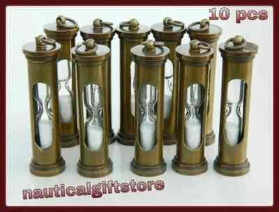 Antique Style Brass Handmade Sand Timer Collectible Key Chain Ring Lot Of !0