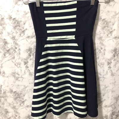 Express Strapless Dress Stretch Cotton Skater Womens Size XS Navy Blue  Mint | eBay