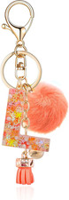 Resin Alphabet Initial Letter Keychain Keyring for Women Purse Handbags With Fur