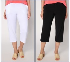 Susan Graver Essentials Petite Conjunto de 2 Pantalones Capri Tejido Líquido Negro/Blanco S Ne