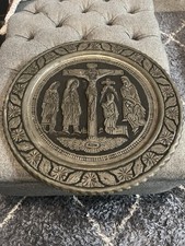 Vintage 15 Platter Depicting Jesus Crucifixion Silver On Copper