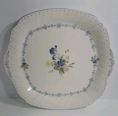 Vintage Nikko Blue Peony Square Handled Platter Cake Plate Serving Dish