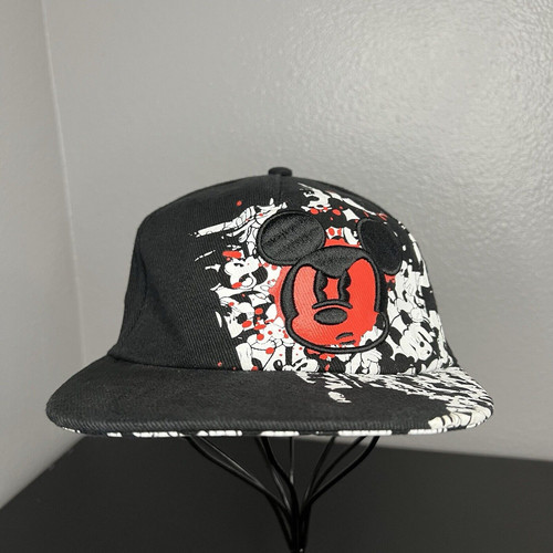 Disney Parks Angry Mickey Mouse Fitted Hat Black Graffiti YOUTH Cap 54 - 57CM - Picture 1 of 8