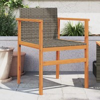GartenstüHle 2Er Set Grau Poly Rattan Massivholz Terrasse Balkon Garten