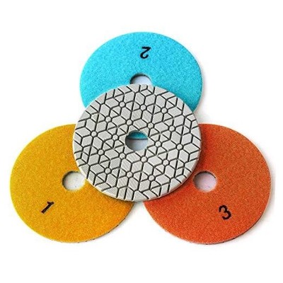 Super Flexible Wet Polishing Pads, 4 Inch Diamond, 3 Step, For Granite, 