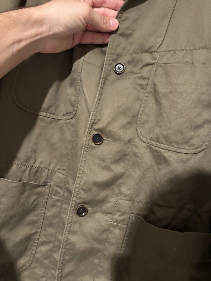 Banana Republic Mens 44R Linen Blend Preppy Khaki Safari Blazer Hidden Pockets - Image 3 of 4