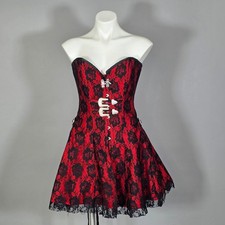 Corset Deal Floral Lace Buckle Corset Dress Womens Red Black Gothic Western