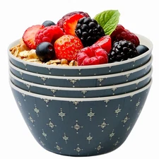 Bamboo Bowl Set of 4 – 6 Inch 20 oz Durable Deep Cereal and Snack Dishware fo...