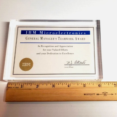 VTG IBM Microelectronics General Managers Teamwork Site Award Lucite Paperweight