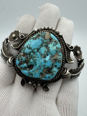 EARLY Signed Harold Joe (senior) Sterling Silver Turquoise Cuff Bangle HUGE