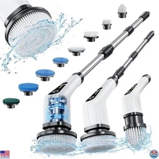 Cordless Electric Spin Scrubber with 8 Brush Heads, Dual Speed, Adjustable