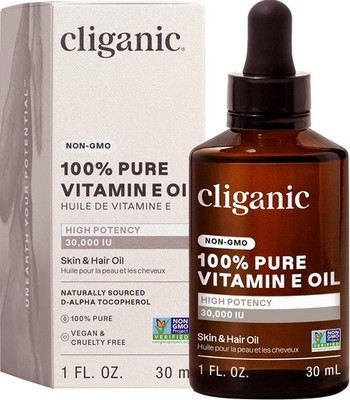 Cliganic Pure Vitamin E Oil for Skin, Scars, Hair & Face - 30,000 IU, Non-GMO Ve