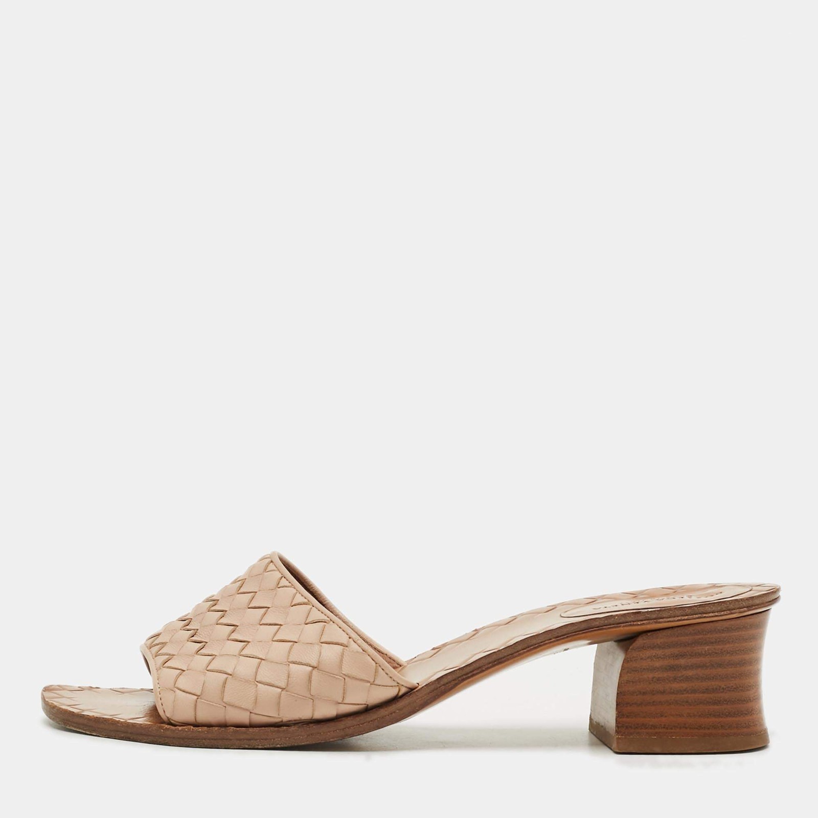 Bottega Veneta Ravello Size 39 Beige Intrecciato Leather Slide Sandals