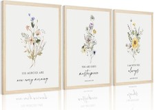 3 Pcs Christian Floral Scripture Canvas Wall Art Wildflower Bible Verse Poste...