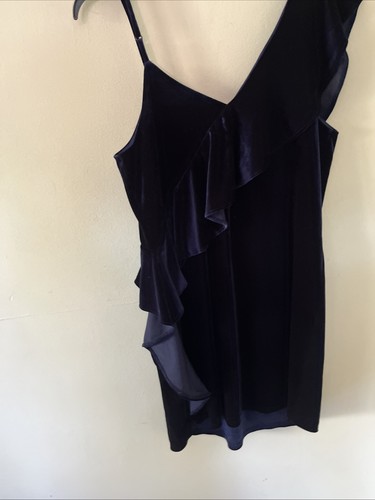 New 19 Cooper S Navy Velvet Ruffled Holiday Event Wedding Short Dress Romantic - Picture 7 of 9