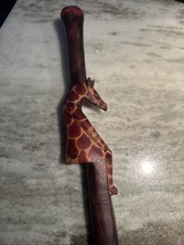 Cane - Giraffe Wooden Hand Carved Cane Walking Stick - Bought In Kenya Africa