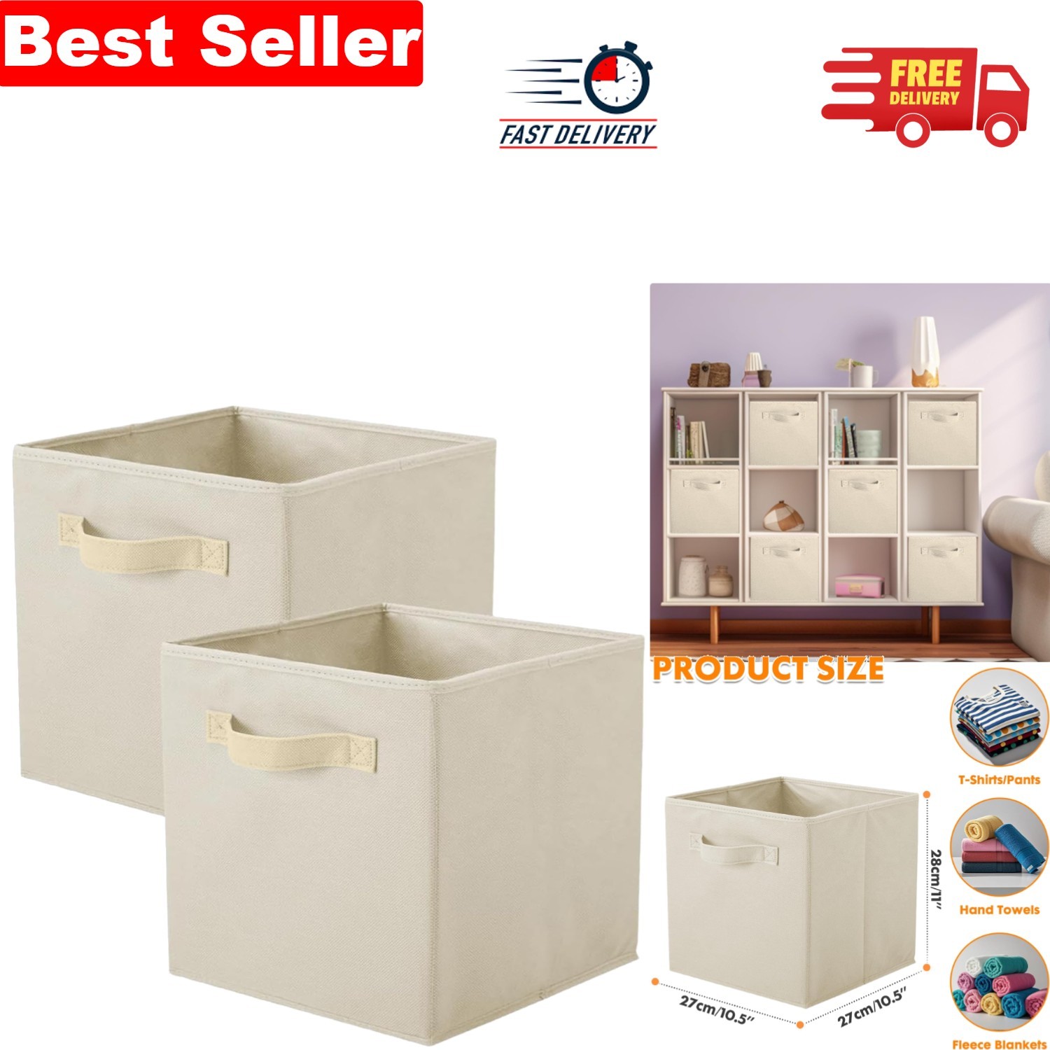 Smooth Finish Beige Storage Cubes - Durable & Portable Organizers for Every Room