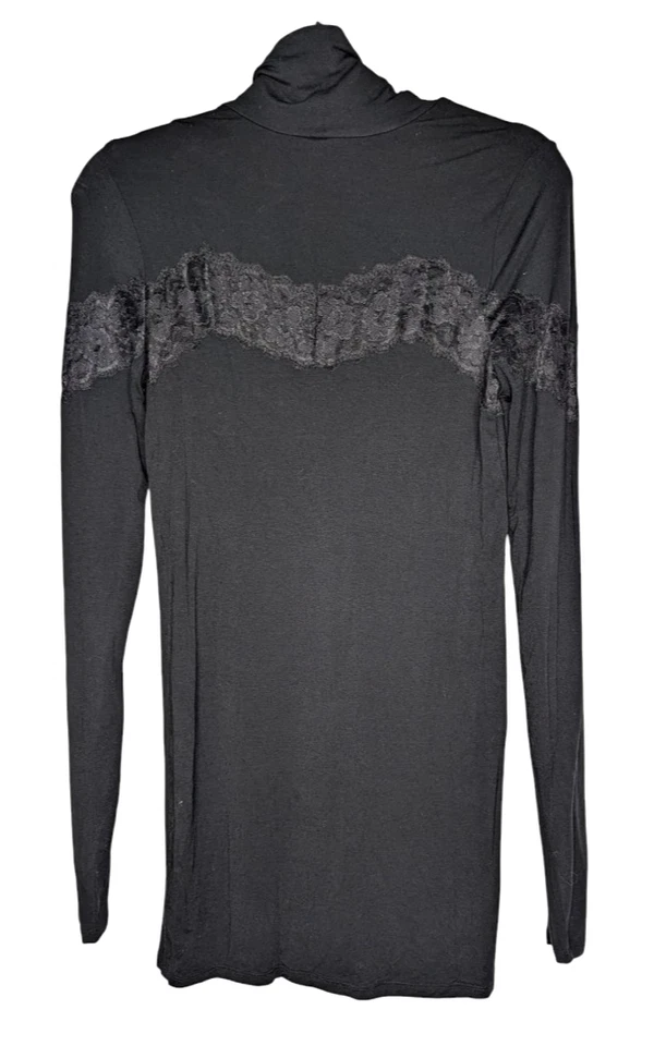 Camiseta Free People negra con canesú de encaje cuello alto manga larga mediana caprichosa boho Foto 3 de 4