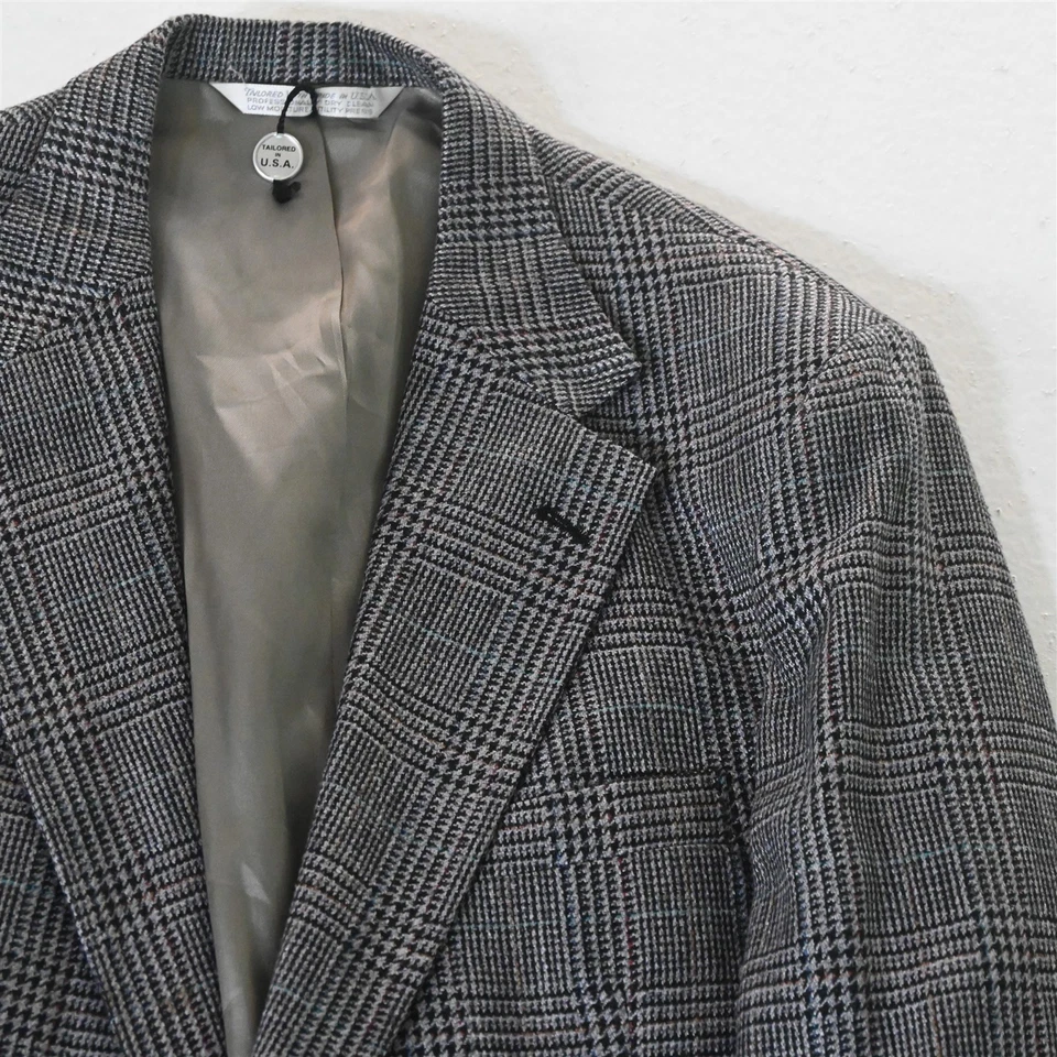 Vtg 42L Gray Houndstooth Check USA Made Mens Blazer Jacket Sport Coat - Image 2 of 4