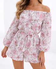 Altar  d State Floral Romper Off Shoulder Tie Waist Boho Cottagecore Small Fairy