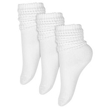 Scrunch Crew Slouch Cotton Womens Socks 3-Pair Ribbed Soft One Size White