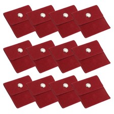 12Pcs 3x3 Inch Jewelry Pouches Velvet with Snap Button for Rings Red