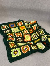 Small Handmade Crochet Lap/Pram Blanket Green/Orange/Yellow Excellent Condition