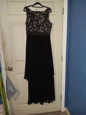 Eliza J Black Evening Gown Lace Top With Beading Womens Sz 12