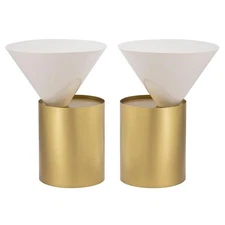 Home Square Metal Top End Table with Brushed Brass Metal Base - Set of 2