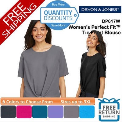   Devon & Jones Women Perfect Fit Tie Front Blouse Shirt Up To 3XL DP617W