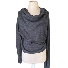 WE THE FREE Charcoal Grey Cowl Neck Dolman Sleeve Cropped Sweater XS Oversized