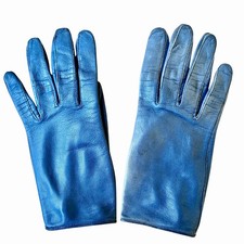 Vintage 70's Blue Leather Gloves Button Womens 7 DAMAGED